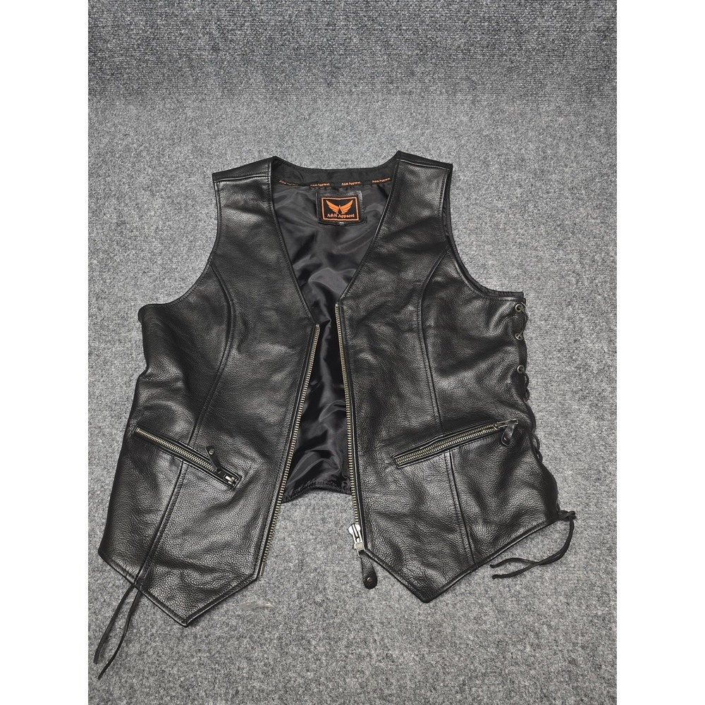 A&H Apparel Vest Womens XL Black Faux Leather Motorcycle Biker Side Lace Zipper